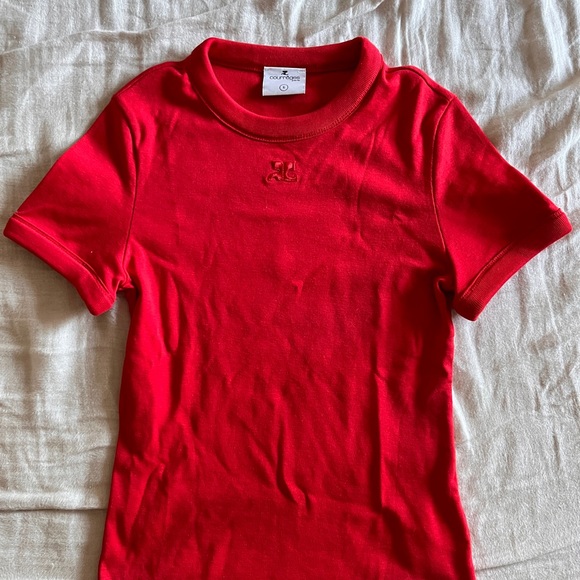 COURRÈGES Cotton Rib Embroidered Logo Tee - Picture 7 of 8